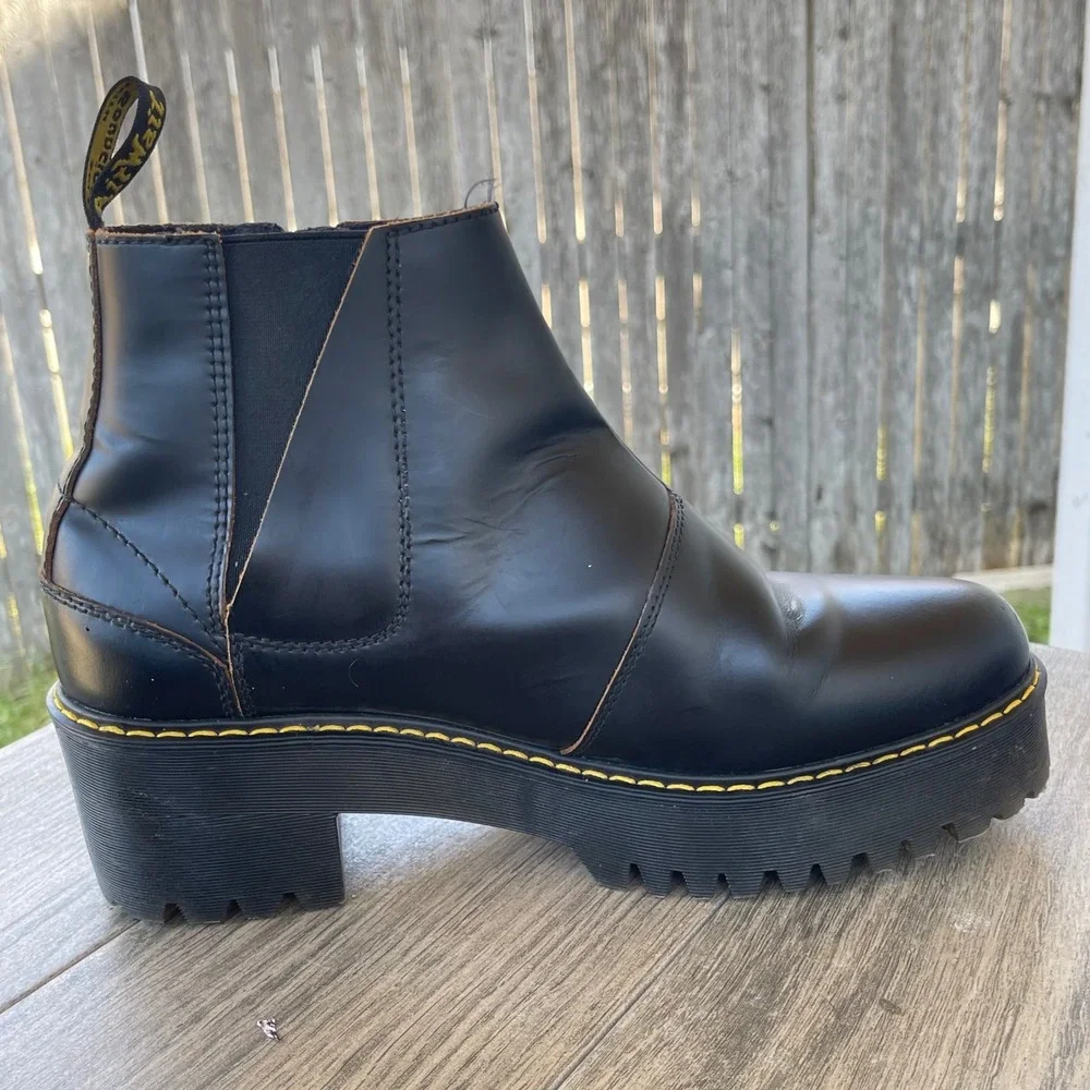 Dr.‎ Martens Rometty II Boots Women 11 Black Leather Chunky Platform Zip Goth